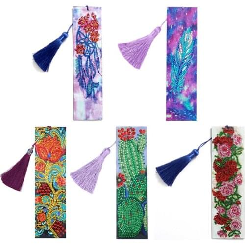 Diamond Painting Bookmark DIY 5D Special Shaped Diamond Embroidery Cross Stitch Leather Tassel Book Marks for Book Gifts