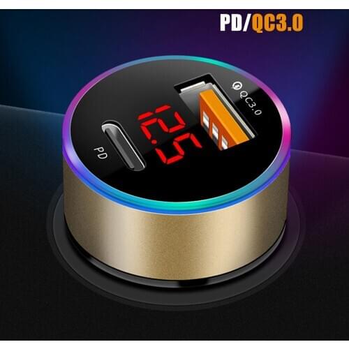 3.1A LED Display Dual USB Car Charger PD Type-C Universal Mobile Phone Aluminum Car-Charger for Xiaomi Samsung iPhone 11 Pro Max