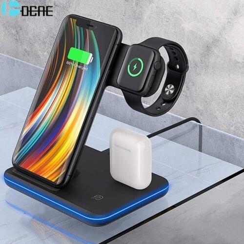 3 in 1 Qi Wireless Charger Stand for iPhone 12 11 Pro XS XR X 8 Apple Watch 6 5 4 3 2 Airpods Pro 15W Fast Charging Dock Station