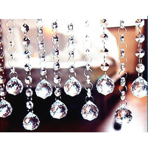 200M/lot, 14mm crystal glass octagon beads chain with 30mm ball pendant garland strand wedding bead chain strand free shipping