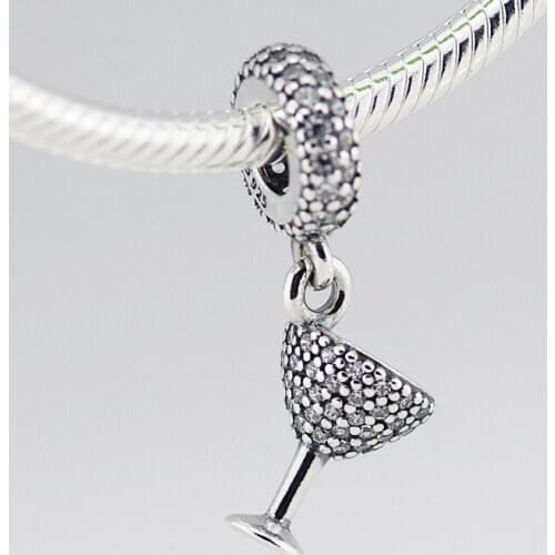 CKK Cocktail Glass Silver Dangle Charms 925 Sterling Silver Beads Original Jewelry Making Fits For Bracelets