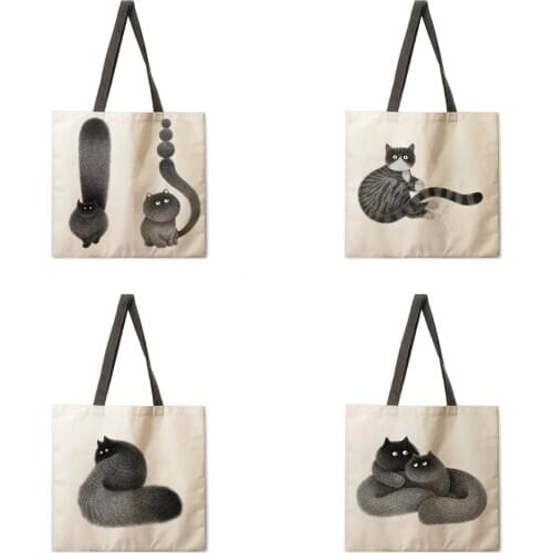 Ladies handbag Ai pen drawing Big Stupid cat handbag Ladies shoulder bag Foldable shopping bag Outdoor beach handbag