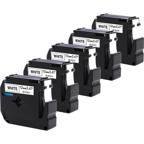 Fimax 5 Pcs MK231 M-K231 Compatible for Brother P-Touch Tape 12mm Black on White Plastic Brother P-Touch Label Printer Maker