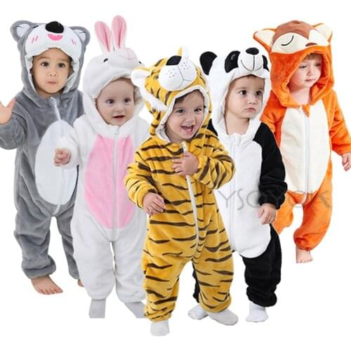 Flannel Baby Rompers Rabbit Cotton Baby Boys Girls Animal Rompers Winter Panda Pajamas Babys Sets Kigurumi Newborn Clothes