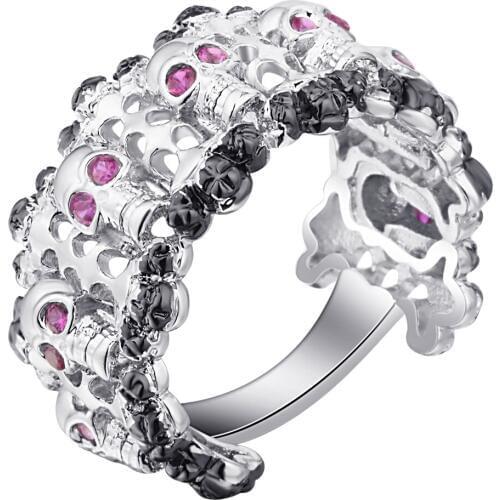 Hainon Fashion Pink Eye Skull CZ Crystals Vintage Ring Engagement Wedding Rings For Women Silver Color Jewelry Ring Gifts