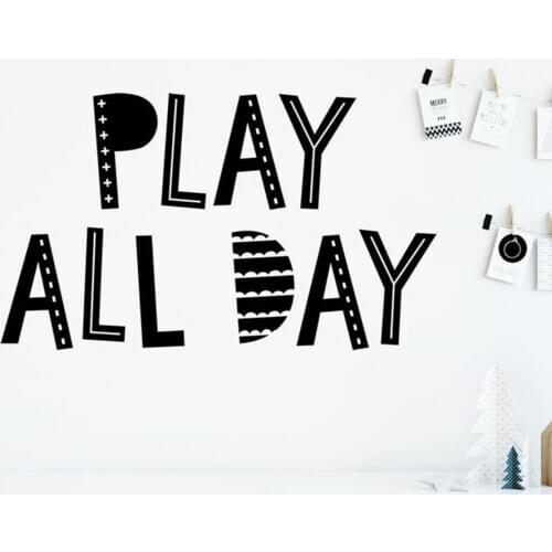 Play All Day Wall Decal Playroom Kids Bedroom Nursery Home Design Decoration Vinyl Wall Stickers Creative Words Mural Art S879