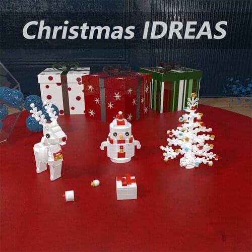 MOC Decoration Toys Merry Christmas House Santa Claus Snowman Tree Deer 3D Mini Blocks Bricks Building Toy for Children Gift