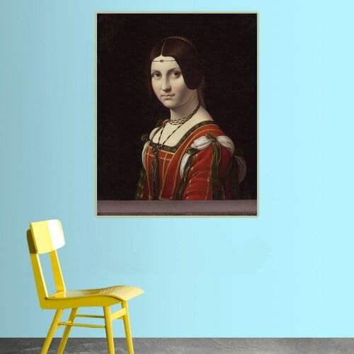 Citon Leonardo da Vinci《La Belle Ferronnière》Canvas Oil Painting Artwork Poster Picture Wall Decor Home Living room Decoration