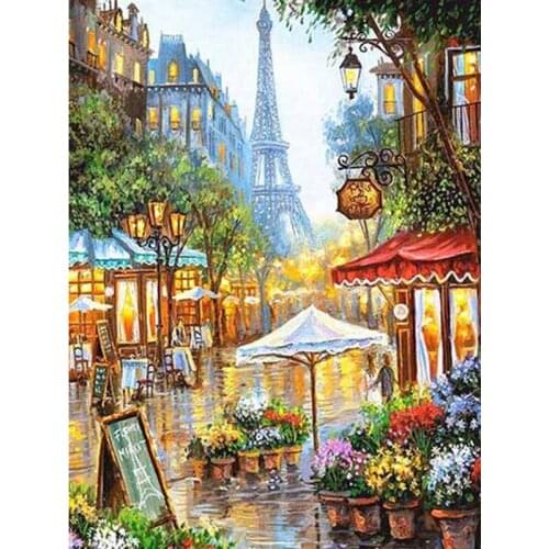 Paint With Diamond Embroidery Street house landscape Diamond Painting Full Square Round Picture Of Rhinestone Decor