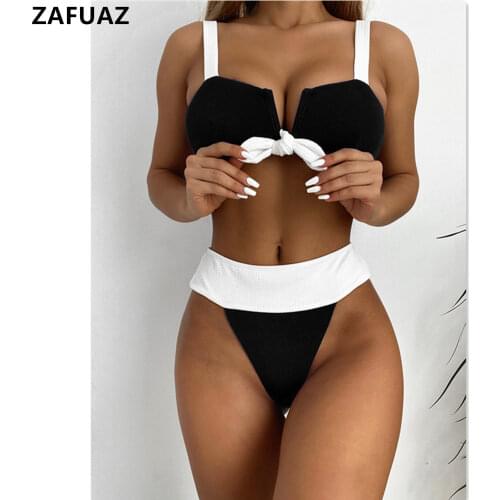 High Waist Bikini Set Summer 2021 Swimsuit Women High Cut Thong Swimwear Female Tie Knot Swimming Suit Bather Biquini New