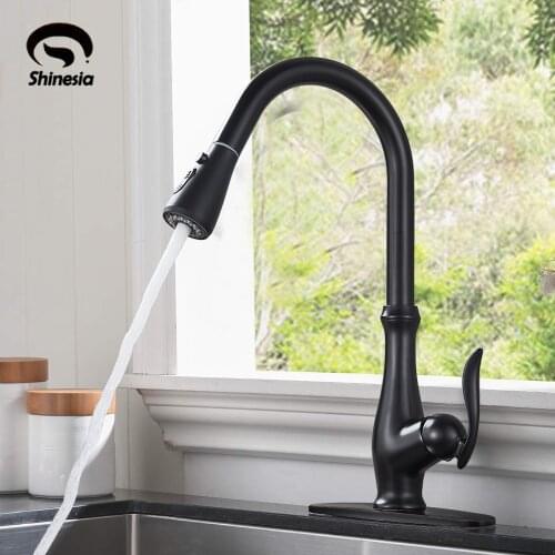 Matt Black Kitchen Faucet Pull Out Sprayer Single Handle Mixer Tap Sink Faucet 360 Rotation Kitchen Faucet Hot and Cold Water