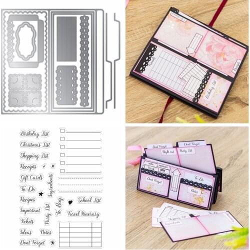 Metal Cutting Dies With Clear Stamps Flip Fold Small Purse Holder To Do List Chart DIY Scrapbooking Craft Paper Cards 2020