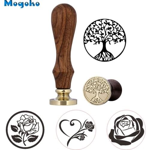 Mogoko 1x Wax Seal Stamp Retro Wood Classic Sealing Wax Seal Stamp Envelope Decorative Rose Tree Of Life Rose Antique Stamp Gift