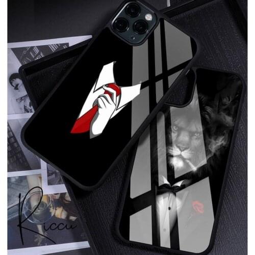 Man shirt tie smoking lion cat Phone Case Rubber for iPhone 12 11 Pro Max XS 8 7 6 6S Plus X 5S SE 2020 XR 12 MinI Phone Case