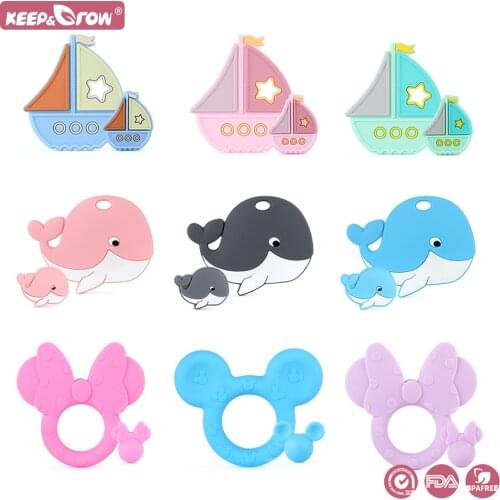 Silicone Teether Beads Set Mickey Minnie Sailboat Whale Animal Cartoon Shape Pearl DIY Baby Teething Beads Food Grade Molar Toys