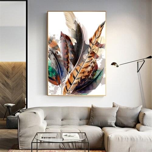 Wall Pictures Colorful Feather Print Posters Abstract Canvas Paintings For Living Room Decoration