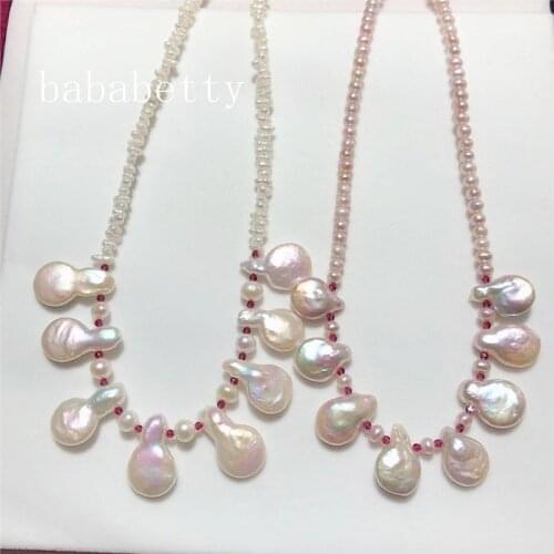 New Natural Freshwater White light purple Baroque Irregular Pearl necklace Tibetan Silver clasp