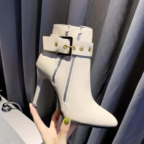 New Women 2021 Ankle Boots for Women High Heel Autumn fashion Shoes Women Fashion Zipper Boots Size 34-39 Botas Mujer Hot sale