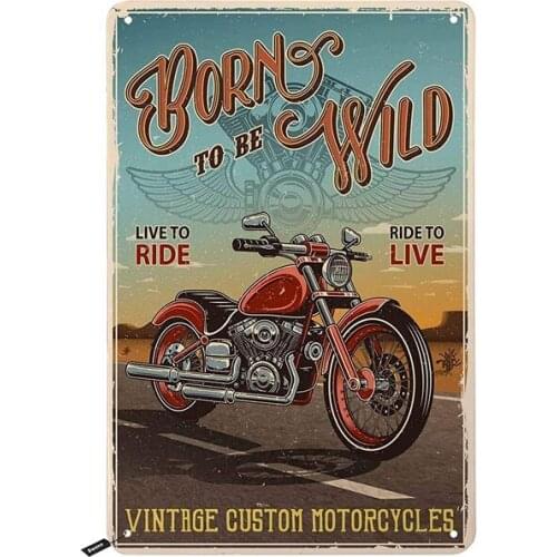 Swono Born to Be Wild Tin Signs,V Custom Red Motorcycles Ride on Road Vintage Metal Tin Sign for Men Women,Wall De