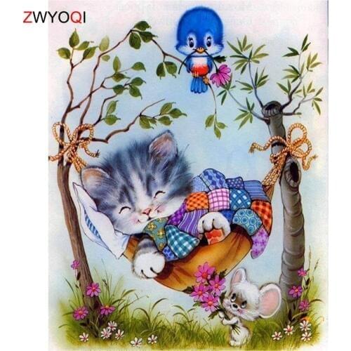 Full Round Diamond painting Cross stitchcat Mouse bird Full Square Diamond mosaic cat Mouse bird Swing 5D DIY Diamond embroidery