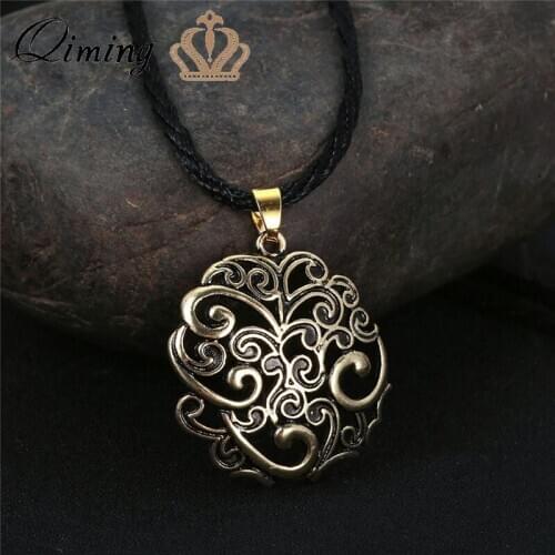 QIMING Amulet Viking Necklace Gift Jewelry Filigree Disc Drop Spray Pattern Peace Tree Of Life Charm Long Women Men Necklace
