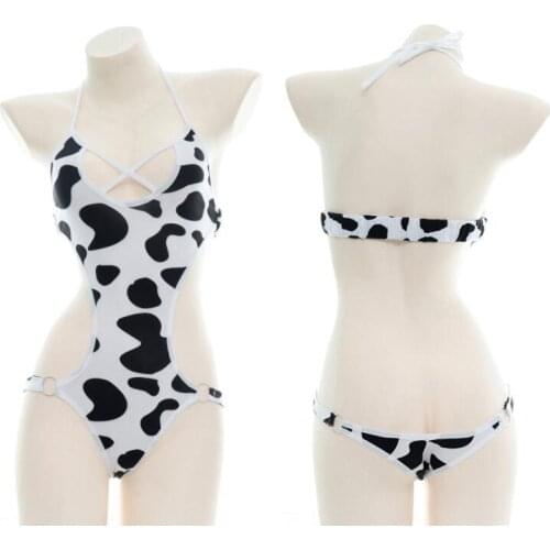 Milk Cow Dots Sexy Cute Girls Backless Womens Blue Bodysuit Exotic Appreal