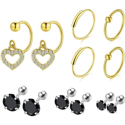 18 Gauge Helix Studs Heart Helix Daith Earring Cartilage Tragus Piercing Nose Rings Septum Piercing Closure Ring for Women Girl