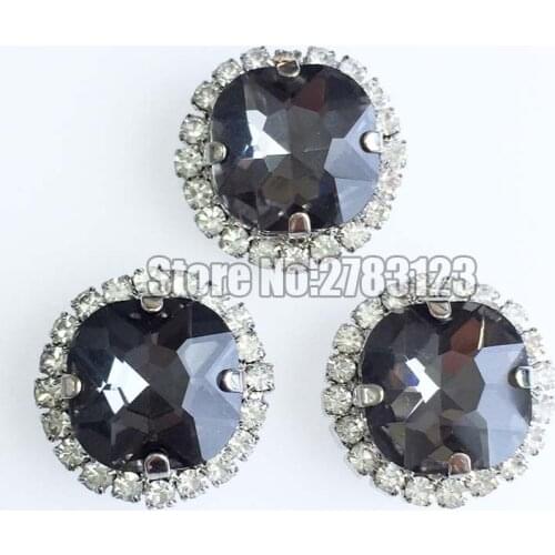 Gray 12mm 20pcs/pack Fat Square shape high quality AAA+ Glass Crystal buckle sew on claw rhinestones with holes SKFF03