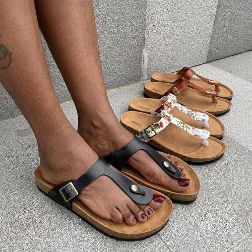 Summer Womens Shoes Fashion Retro Flip Flops 2021 New Cork Soft Beach Ladies Slippers Flat with Outdoor Non-slip Footwear