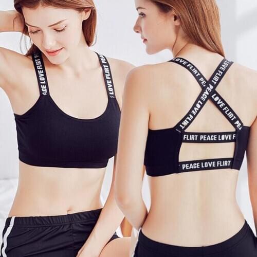 Yoga Sports Bra For Cup A-D Top Fitness Women Push Up Sports Bra Letter Shoulder Strap Hollow Back Running Gym Female Underwear