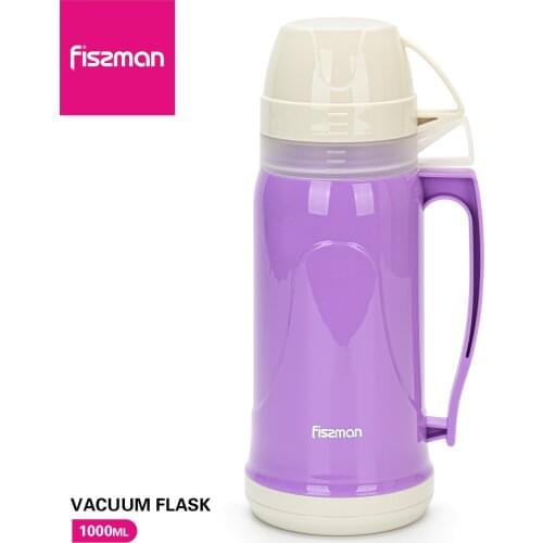 Fissman 1000ML Vacuum Flask with Cups Design Insulated Jug Purple Color Hot Water Pot