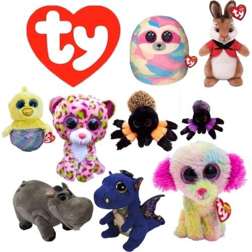Ty Beanie Big Eyes Dog Rabbit Leopard Hippo Fragon Spider Chick Pillow Plush Stuffed Animal Bedside Toys Doll Gift For Kids 15CM