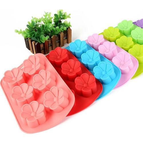 Flower Shaped Food-grade Silicone Mold Fondant Cake Mould 1pc 6 Hole Pastry Biscuit Baking Moulds Silicone Cake Decorating Molds
