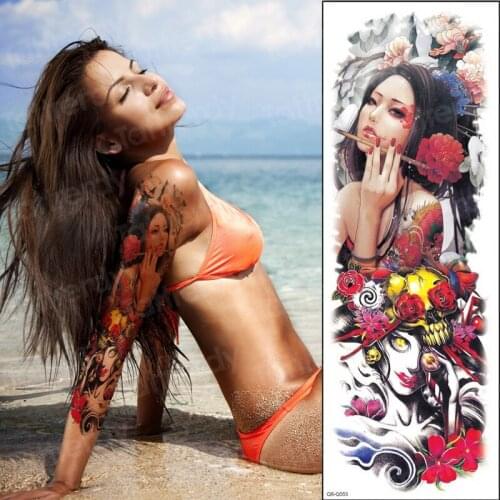 Temporary tattoo full arm sleeve sexy tattoo for women men tattoo geisha waterproof transfer tattoo and body art sticker large