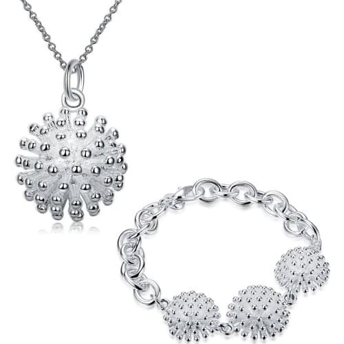 High-quality 925 sterling Silver fine Fireworks Pendant necklace bracelet Jewelry set for women Fashion Party Holiday gifts
