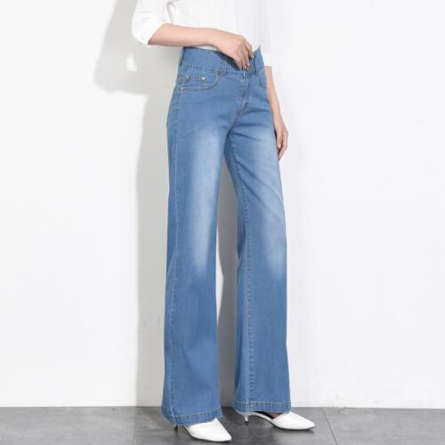 Spring and Summer plus size 32 denim pants High Waist Wide Leg jeans women trousers