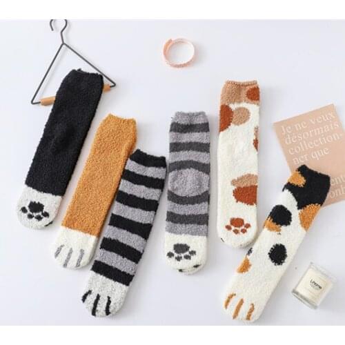 Women Socks Lovely Cat Paws Socks Autumn Winter Thick Warm Sleeping Floor Sleeping Woman Winter Socks For Girls Ladies Sox