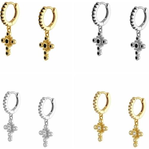 AIDE 925 Sterling Silver Cross Pendant Hoop Earrings Women Ear Jewelry For Girls Couple Gifts Fine Jewelry Pendientes Mujer