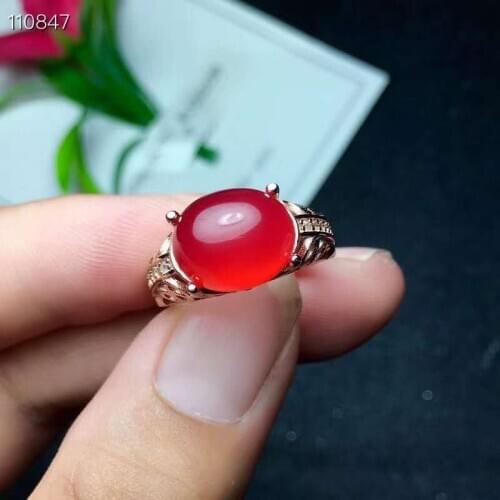Natural Red Chalcedony Gemstone Ring S925 Sterling Silver Fine Fashion Wedding Jewelry for Women Free Shipping MeibaP