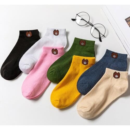 10/5 Pairs/Pack Kawaii Embroidered Expression Women Socks Happy Fashion Ankle Funny Socks Women Girls Cotton Summer Candy Color