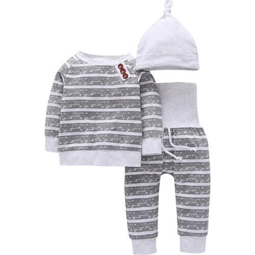 3Pcs/Set Baby Clothes Kids Sets Autumn Baby Boys Clothes Infant Striped T-shirt+Pants+Hat Kids Outfits Toddler Suit