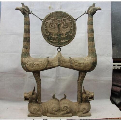 32 China Dynasty Royal Palace Bronze Silver-Gilt Bird Zun Foo Dog Lion Drum Bell