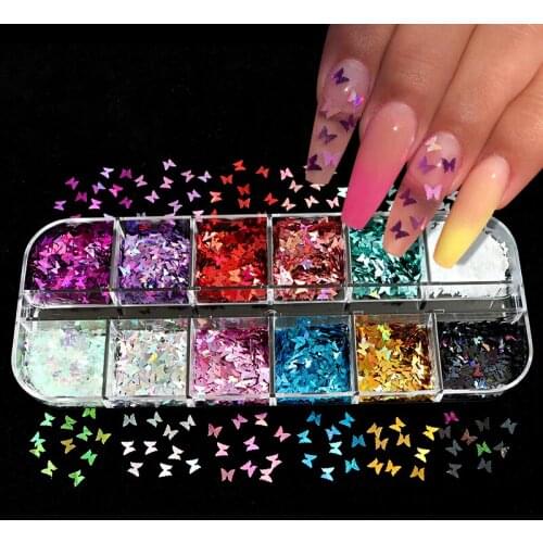 3D Holographic Butterfly Nail Sequins Sparkly Laser Colorful Glitter Flakes Set For Nail Design Gel Acrylic Nail Art Decorations