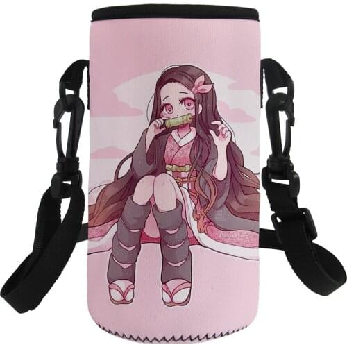 500-1000ML Fashion Anime Printing Pink Water Bottle Holders Insulated Neoprene Water Bottle Cover Sleeve Strap Shoulder Pouch