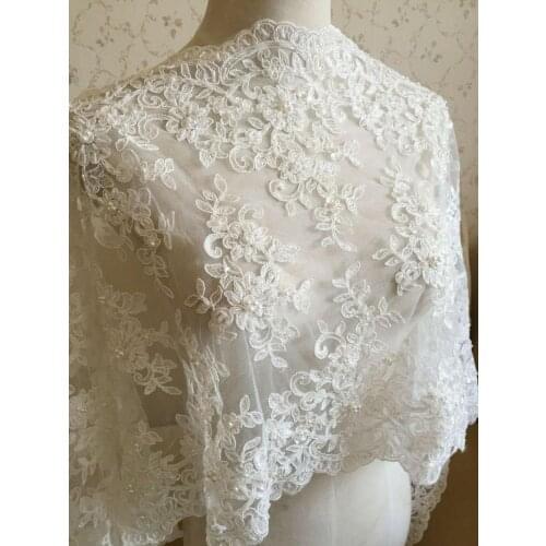 Ivory Alencon Lace Fabric Floral Pearl Beaded Sequined Wedding Lace Fabric Dress Coat Fabric 15.74 Inches Wide 1 Yard