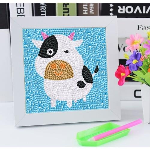 5D DIY Diamond Painting with Frame Cows Rhinestone Embroidery Cross Ctitch Mosaic Picture for Kids Childrens Room Decor