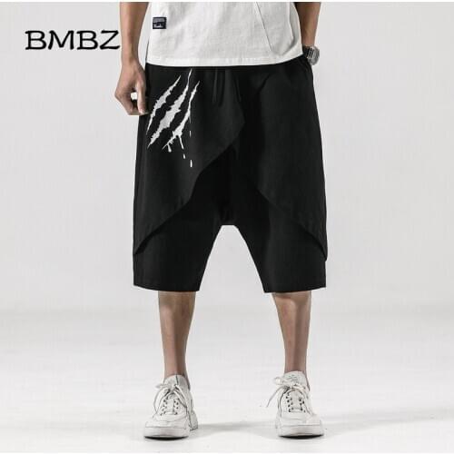 Chinese Style Plus Size Summer Shorts Mens Fashion Print Cropped Shorts Hip Hop Sweatpants Hip Hop Cotton Linen Harlan Shorts