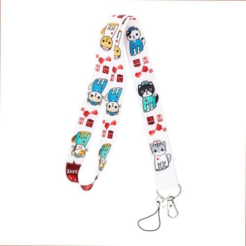 Doctor Cat Neck Strap Lanyards ID badge card holder keychain Mobile Phone Strap Gift Ribbon webbing necklace