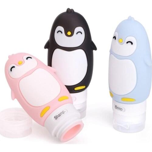 Travel Portable Cartoon Penguin Empty Silicone Squeeze Bottle for Shampoo Lotion Cartoon animal penguin style silicone bottle