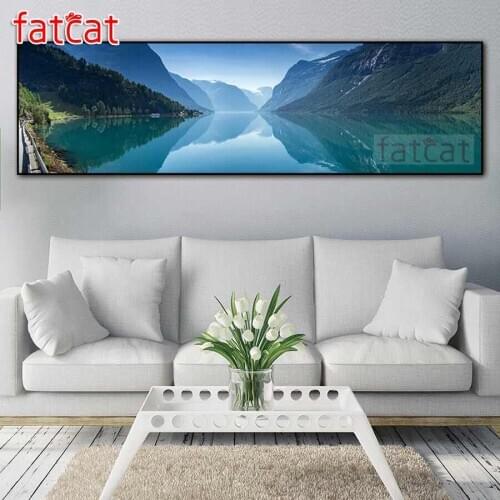 FATCAT Calm lake canyon natural scenery large 5D Diy Daimond Painting Full Square Round Drill Rhinestone Embroidery Sale AE2590